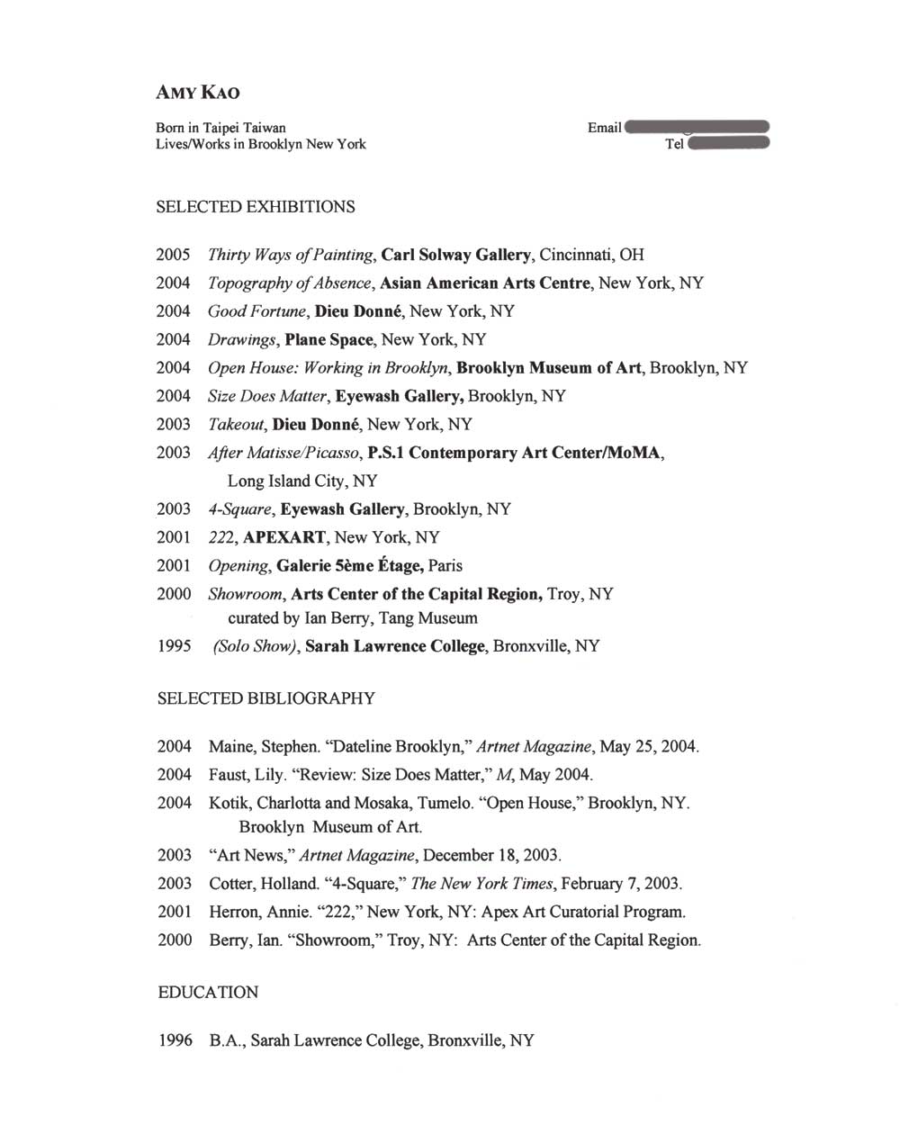 resume for artists